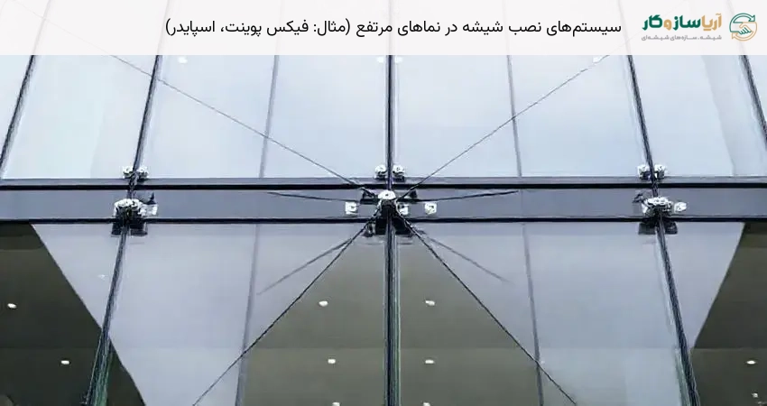 سیستم‌های نصب شیشه در نماهای مرتفع (مثال: فیکس پوینت، اسپایدر)