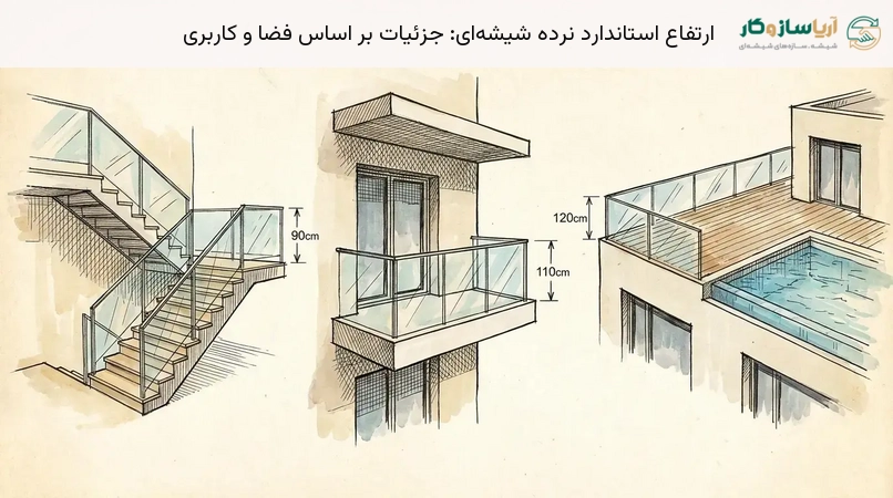 ارتفاع استاندارد نرده شیشه‌ای: جزئیات بر اساس فضا و کاربری